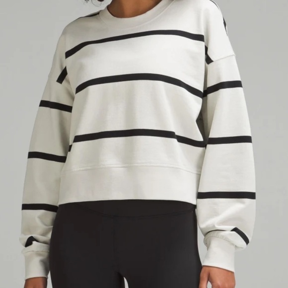 lululemon athletica Black and Cream Striped Crew Neck Sweater - Picture 1 of 5